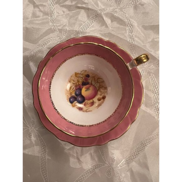 AYNSLEY orchard fruit Tea Cup and Saucer signed D. Jones Vintage - Picture 8 of 8